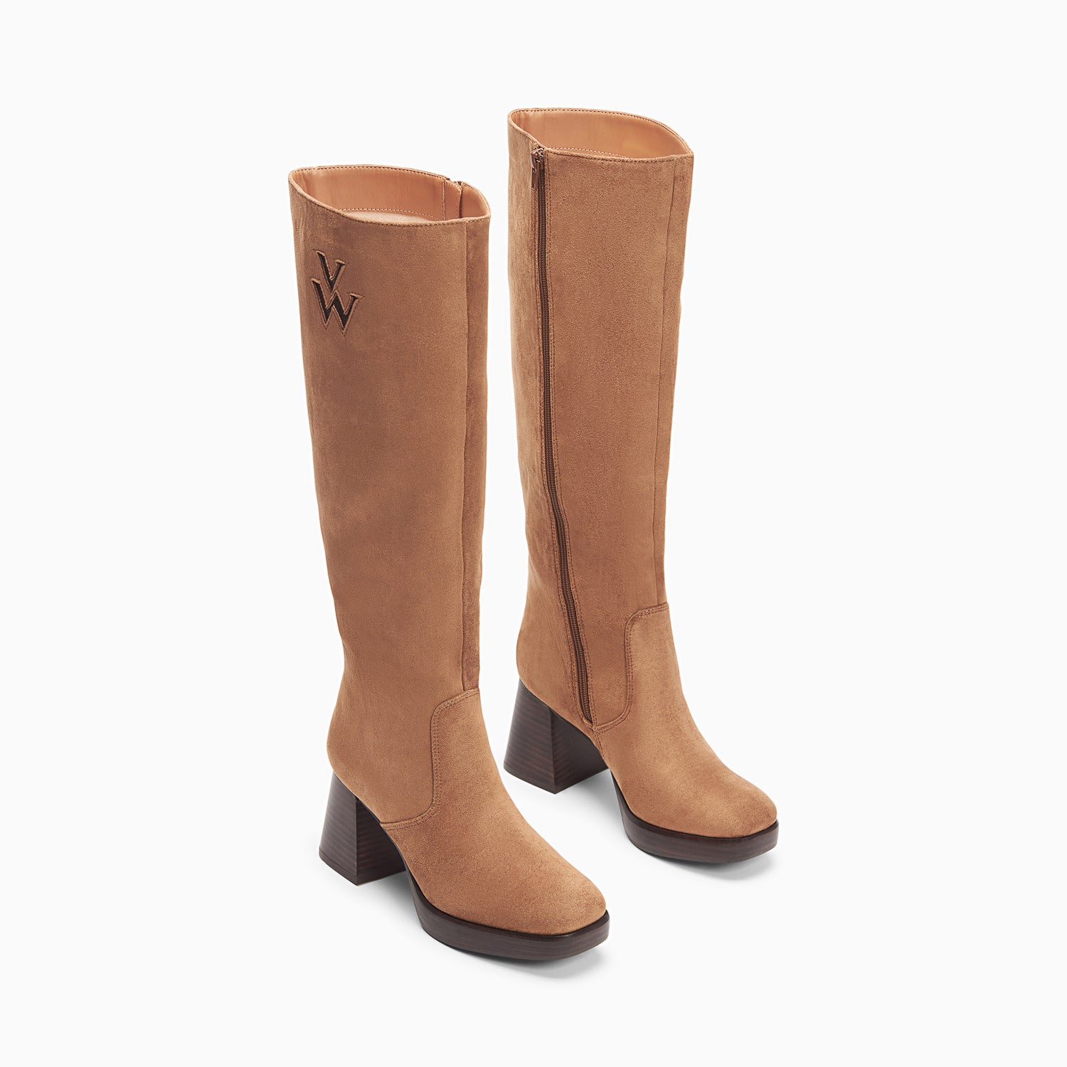 Bottes en suédine camel à plateforme et talon effet bois femme Vanessa Wu